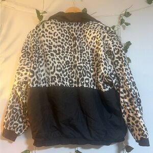 1980’s Leopard Print Windbreaker Jacket - Cheetah Black & White Lined